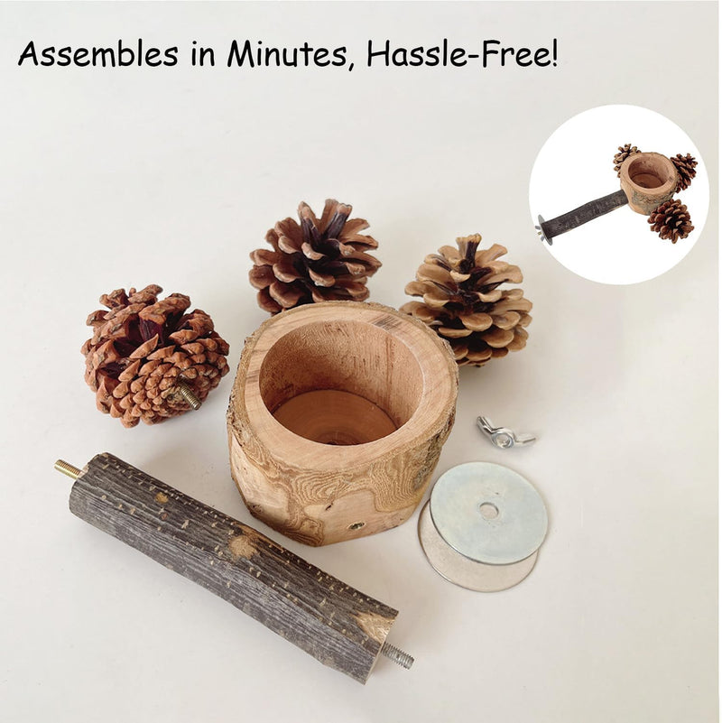 Bird Perch with Feeder for Cage & Chew Toys Pinecones - Bird Cage Accessories 100% Natural & Durable for Cockatiel, Conure, Budgie, Lovebird, Parakeet - Parrot Food Treats Bowl for Foraging 1 pack perch bowl