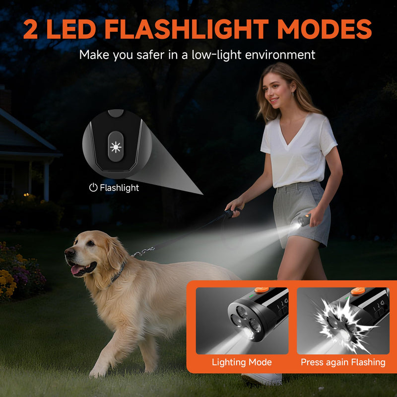 Dog Bark Deterrent Device, 3X Ultrasonic Anti Barking Device 6 Modes Dog Trainer Rechargeable & Portable Safe Bark Control Indoor Outdoor for All Dogs with LED Flashlight - Black