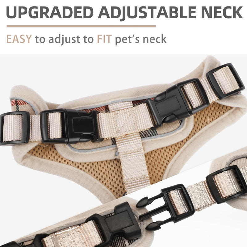 PUPTECK Soft Mesh Dog Harness and Leash Set Pet Puppy Cat Adjustable Reflective Padded Vest No Pull Harnesses, Beige, S S (NECK: 13-15", CHEST: 14-18") - PawsPlanet Australia