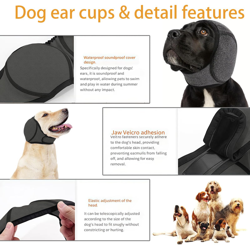 GWAWG Dog Ears Cover with 50 Pcs Pet Cleaner Cotton Buds Comfort Dog Ear Muffs Noise Protection Adjustable Pet Ears Wrap Quiet Waterproof Snood Covers for Bath Grooming Thunder Fireworks (S) S