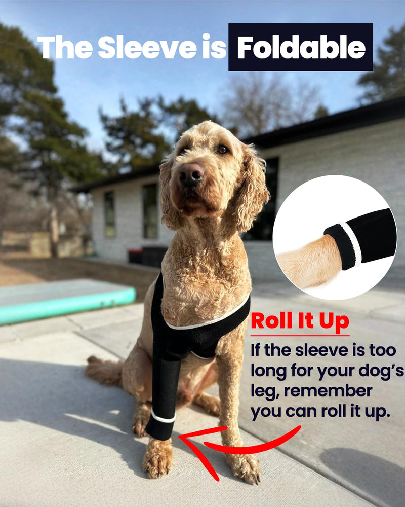 Dog Leg Sleeve, Medical Dog Cone Alternative, Shoulder Protect Sleeve for Dogs with Strechy Adjustable Elastic Band, for Hot Spots, Wounds, Bandages, Prevent Licking Elbow Brace Protector Large