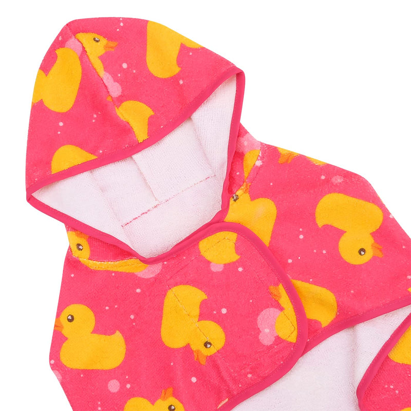 HDE Dog Bathrobe Super Absorbent Quick Drying Puppy Towel Wrap Coat Adjustable After Bath Robes with Hood for Dog Sizes S-XXL Pink Rubber Ducks M Medium - PawsPlanet Australia