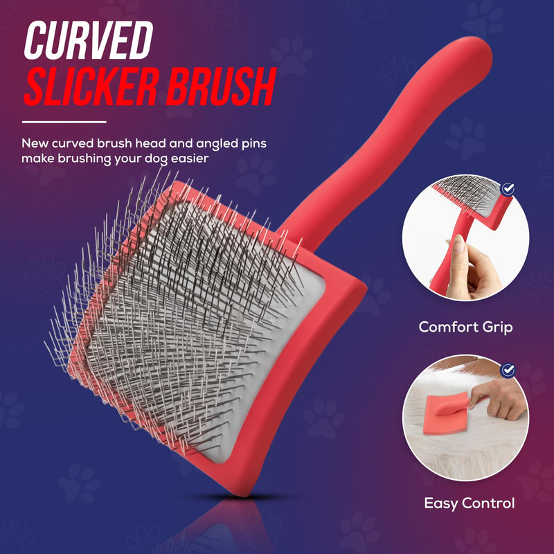Mbala Curved Slicker Brush for Dogs – Professional Dog Brush for Shedding & Grooming, 30% More Pins, Ideal for Goldendoodles, Poodles & Long-Haired Dogs, Detangling & Deshedding, Large Coral