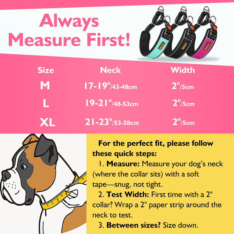 Mayerzon 2 Inch Wide Martingale Collar for Large Dogs, Patented No Pull Walking Training Dog Collar for Pitbull German Shepherd, with Buckle, Reflective Stitching, Adjustable (Hot Pink, M) Hot Pink M: 17"-19" - PawsPlanet Australia