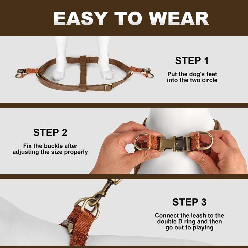 Didog Step in Dog Harness with Metal Buckles, Freedom Nylon Dog Halter Vests for Small Dogs Easy Walking Training(S:Chest 13-22", Brown) S: Chest 14-22", Fit 7-18 lbs - PawsPlanet Australia