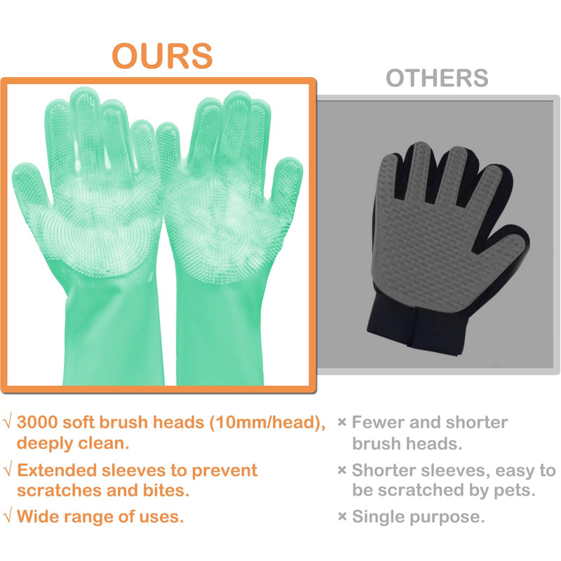 Pet Grooming Gloves, Dog Bathing Gloves with High-Density Teeth, Heat Resistant Silicone Cat Hair Remover with Enhanced Five Finger Design, Bathing and Massaging for Dogs and Cats (Green) Green - PawsPlanet Australia