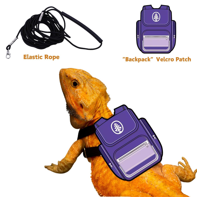 Bearded Dragon Harness Leash Soft Leather Harness with Backpack Patch Adjustable Strap Outside Walk Training Leash for Reptile Lizard Amphibians (Purple) Purple - PawsPlanet Australia