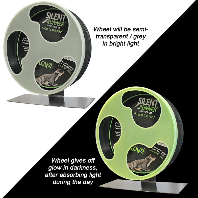 Silent Runner Glow Wheel - 12" Regular - Exercise Wheel + Cage Attachment - Silent, Fast, Durable Exercise Wheel - Sugar Gliders, Hamsters, Female Rats, Mice & Small Pets - PawsPlanet Australia