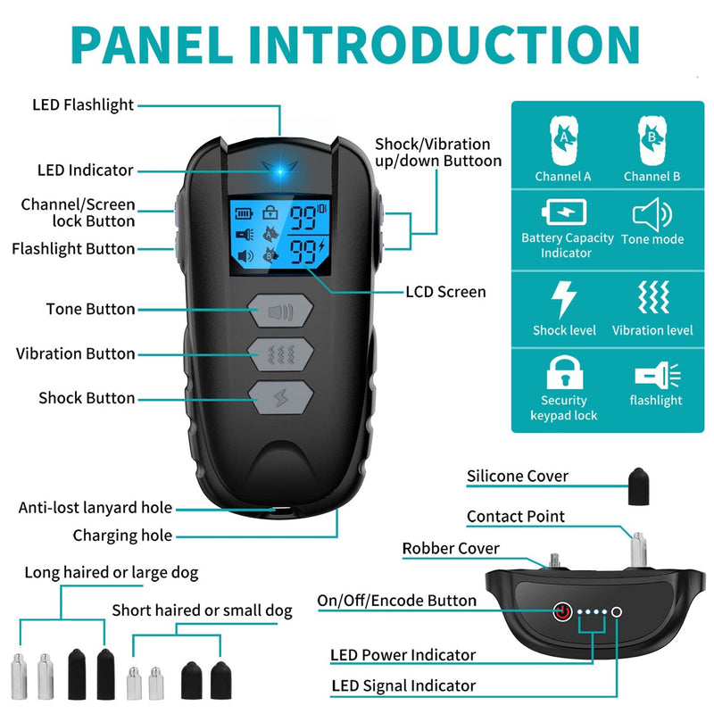 Dog Training Collar with Remote, Waterproof Dog Collar with Beep Vibration Shock, Adjustable 0 to 99 Shock Vibration Levels Dog Training Set for Small Medium Large Dogs - PawsPlanet Australia