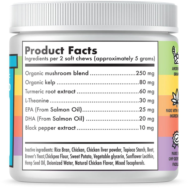 Mushroom Complex Treats for Dogs with Reishi Shiitake and Turkey Tail Mushrooms for Cognition and Immune Boosting Supports Digestive Health and Reduces Inflammation DHA EPA Turmeric Kelp 120 Chews