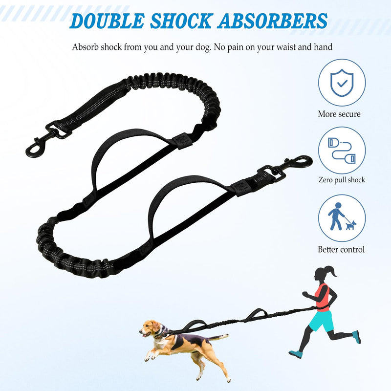 Hands Free Dog Leash with Zipper Pouch, Waist Dog Running Leash with Adjustable Waist Belt and Dual Handle, Reflective Bungee Hands Free Leash for Medium to Large Dogs (Black) Black - PawsPlanet Australia