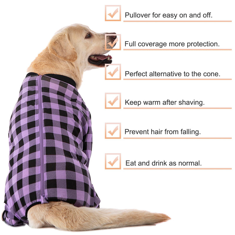 Dog Recovery Suit Full-Zipper After Post-Surgery Large Medium Dogs, Dog Bodysuit for Prevent Licking& Chewing Wounds Onesies Cone Alternative (Purple, 5X-Large) Purple - PawsPlanet Australia