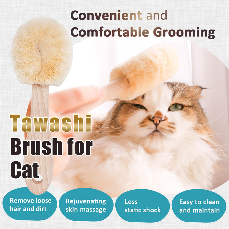 Cat Grooming Massage Tawashi Brush with Wood Handle Less Static Natural Sisal fiber Made in Japan (Type-B) Type-B - PawsPlanet Australia