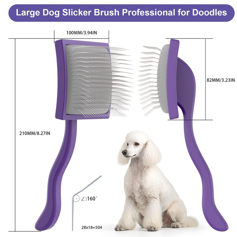 Dog Slicker Brush,Professional Doodle Brush,Extra Long Pin Large Dog Brush for Grooming Long Haired Dogs(Poodles,Goldendoodles,Labradoodles),Easy to Remove Loose Fur,Tangles,Mats,Fluff,Purple Purple - PawsPlanet Australia
