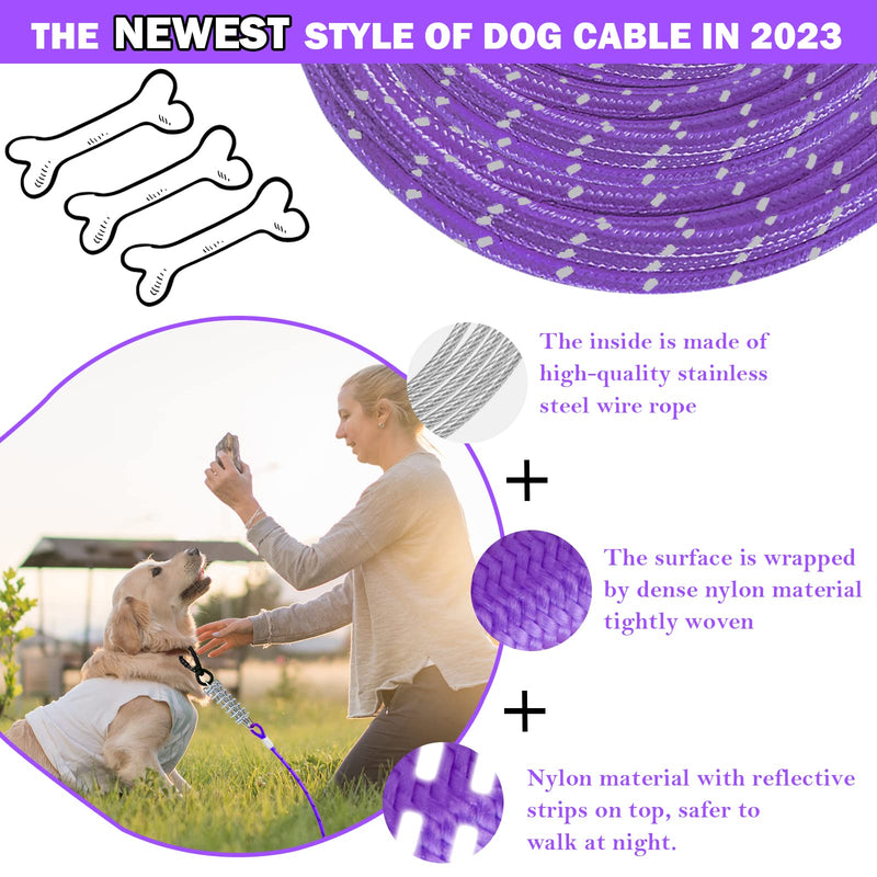 Dog Tie Out Cable 10ft/15ft/20ft/30ft Dog Runner for Yard and Outdoor with Swivel Hook Green/Blue/Purple Reflective Lead Dog Chains for Training Small to Medium Dogs Up to 100lbs 4mm 15ft Purple - PawsPlanet Australia