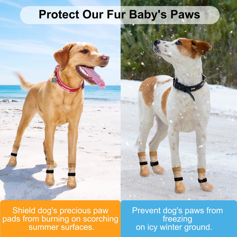 BEAUTYZOO Dog Socks to Prevent Licking Paws, Dog Shoes for Hot Pavement Small Medium Large Senior Dog Booties, Non Slip Dog Boots & Paw Protectors for Hardwood Floors Traction Control Indoor S(Pack of 4) Light Khaki - PawsPlanet Australia