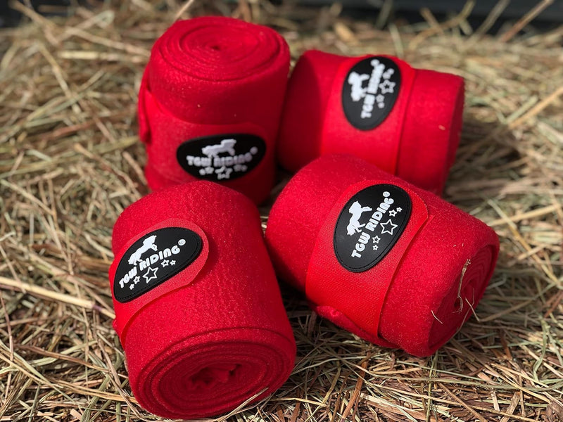 Horse Polo Leg Wraps, Equine Fleece Polo Wraps (Set of 4) - Horse Leg Bandages (Red) Red