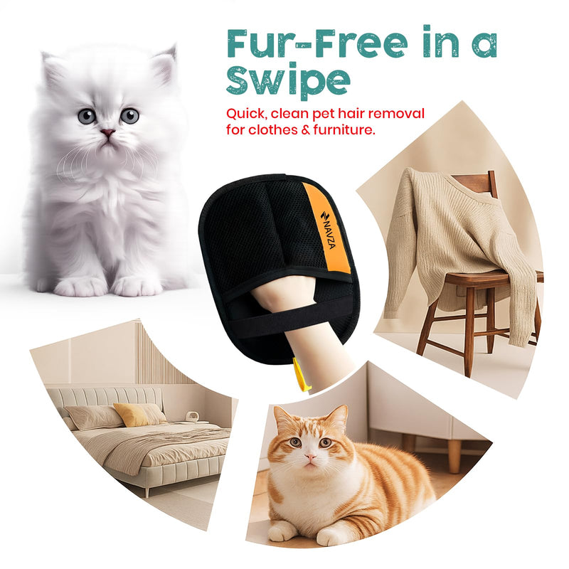 Pet Hair Removal Glove Kit – Electrostatic Pet Hair Remover Glove for Dog & Cat, Upgraded Reusable Magic Brush Pet Hair, Quick Wiping & Washable 2PCS pet Hair Remover Glove with Comb & 2 Hooks Black