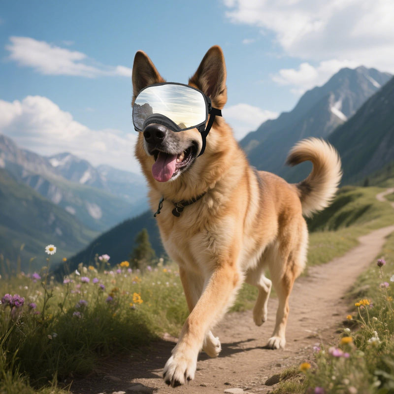 Dog Sunglasses UV Protection Silver Dog Goggles Windproof Glasses with Elastic Straps for Medium-Large Breed, Black Frame + Silver Lens Black Frame+Silver Lens - PawsPlanet Australia