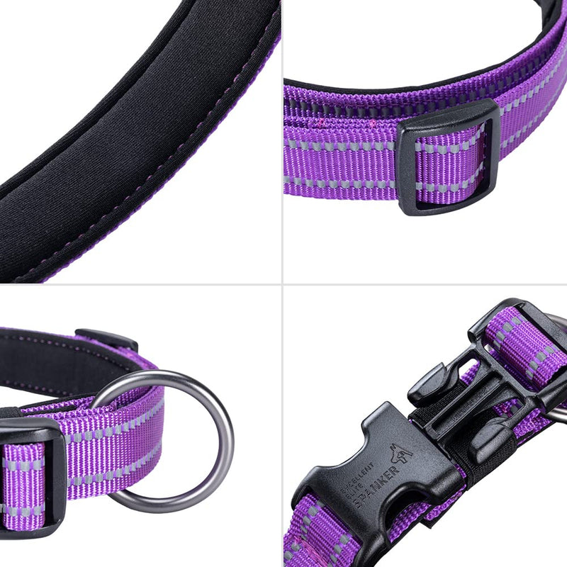 EXCELLENT ELITE SPANKER Reflective Dog Collar Classic Soft Padded Breathable Nylon Adjustable Pet Collar with Quick Release Buckle for Boy Girl Male Female Puppies Small Medium Large Dogs(Purple-M) M Purple - PawsPlanet Australia