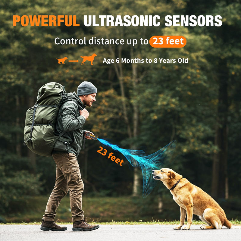 2025 Dog Bark Deterrent Device Rechargeable Ullasonic Anti-Barking Trainer Stops Barking & Bad Behavior 23FT Long-Range Safe for Dogs No Shock Press Button Instant Control Dog Training Indoor Outdoor - PawsPlanet Australia