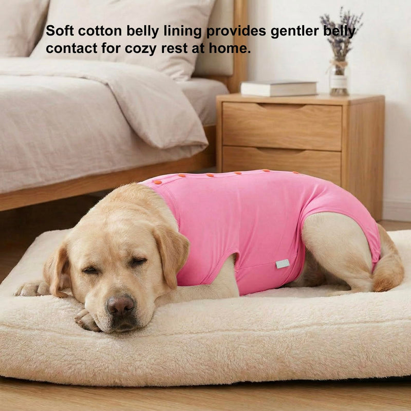 LovinPet Dog Recovery Suit, Easy Snap-Back Cover for Large Dogs, Bodysuit for Female Dogs, Solid-Color Surgery Suit with Cushioned Belly Panel, Pink, XXL XX-Large