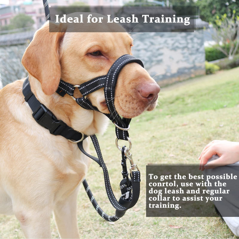 BARKLESS Dog Head Collar, No Pull Head Halter with Soft Padding, Reflective Soft Padded Snout Harness for Large Dogs, Labrador, Golden Retrievers, German Shepherd Black XL (Snout Cir: 11¾"-15¾”) - PawsPlanet Australia