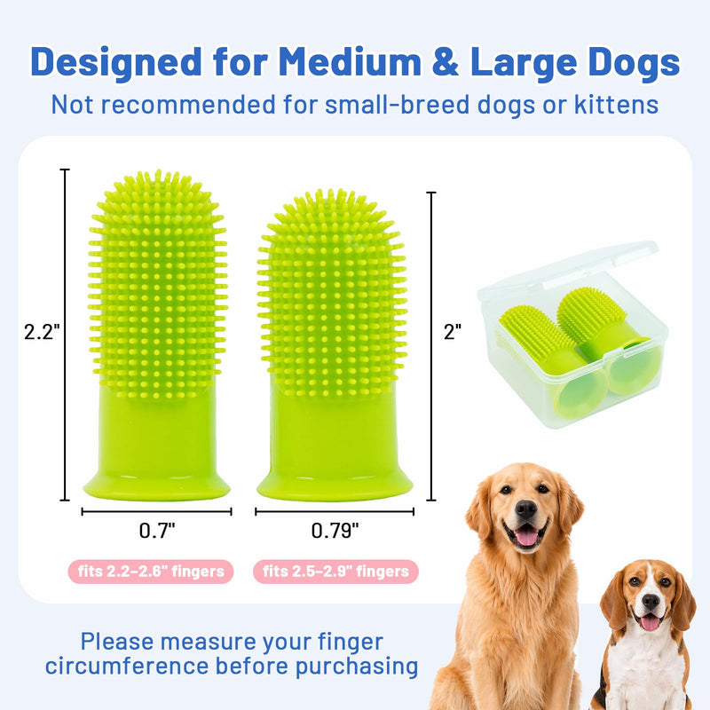 Dog Toothbrush, 180° Dog Finger Toothbrush for Plaque Tartar Cleaning, 2-Pack Finger Toothbrush for Dogs Silicone, Teeth Cleaning, Dog Tooth Brushing Kit for Medium & Large Pets Green