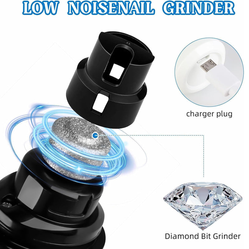 Silent Groom Pro Nail Grinder Cordless, 3 Speed Dog Nail Grinders, Silent Groom Pro Dog Nails with Led Lights, 2000mAh USB Rechargeable Dog Nail Trimmer for Thick Nails (1pc+2 Heads)
