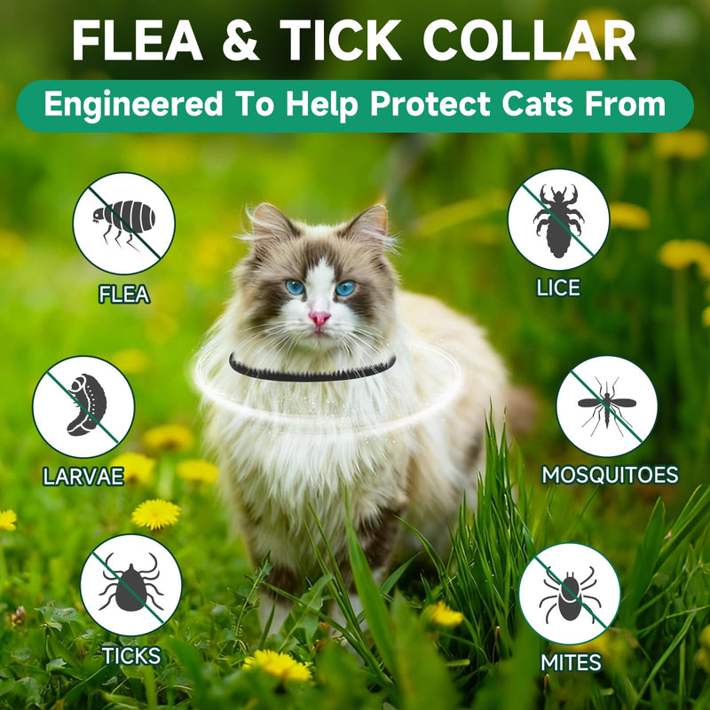4 Pack Cat Flea Collars, Cat Flea and Tick Treatment, 32 Months Protection Flea and Tick Prevention for Cats, Waterproof Flea Collar for Cats, Black