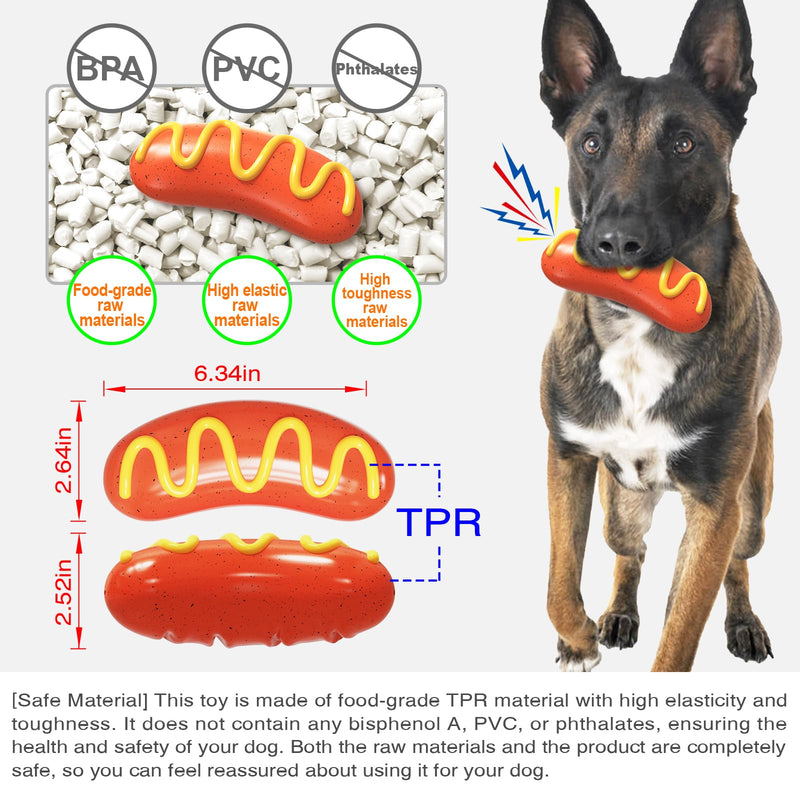 Hot Dog Squeaky Dog Toy - Interactive Rubber Dog Chew Toy for Aggressive Chewers - Durable Dog Accessories & Long Lasting Dog Chews - Humorous Gift for Dog Lovers - PawsPlanet Australia