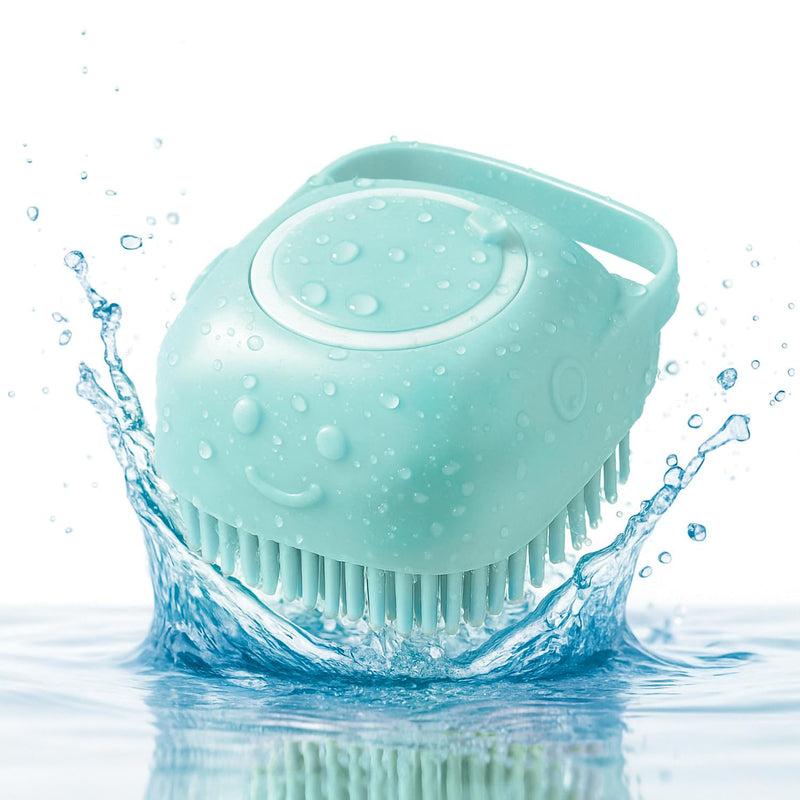 HamInWay Dog Bath Brush, 2-in-1 Dog Grooming Brush with Built-in Shampoo Dispenser, Gentle Silicone Bristles for Bath & Massage, Non-Slip Handle, Easy Clean Design for Dogs, Cats & Small Pets, Blue - PawsPlanet Australia