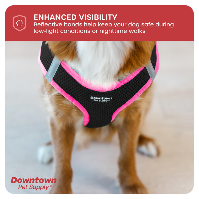 Downtown Pet Supply Step in Dog Harness for Small Dogs No Pull, Medium, Black w/Pink Trim - Adjustable Harness with Padded Mesh Fabric and Reflective Trim - Buckle Strap Harness for Dogs - PawsPlanet Australia