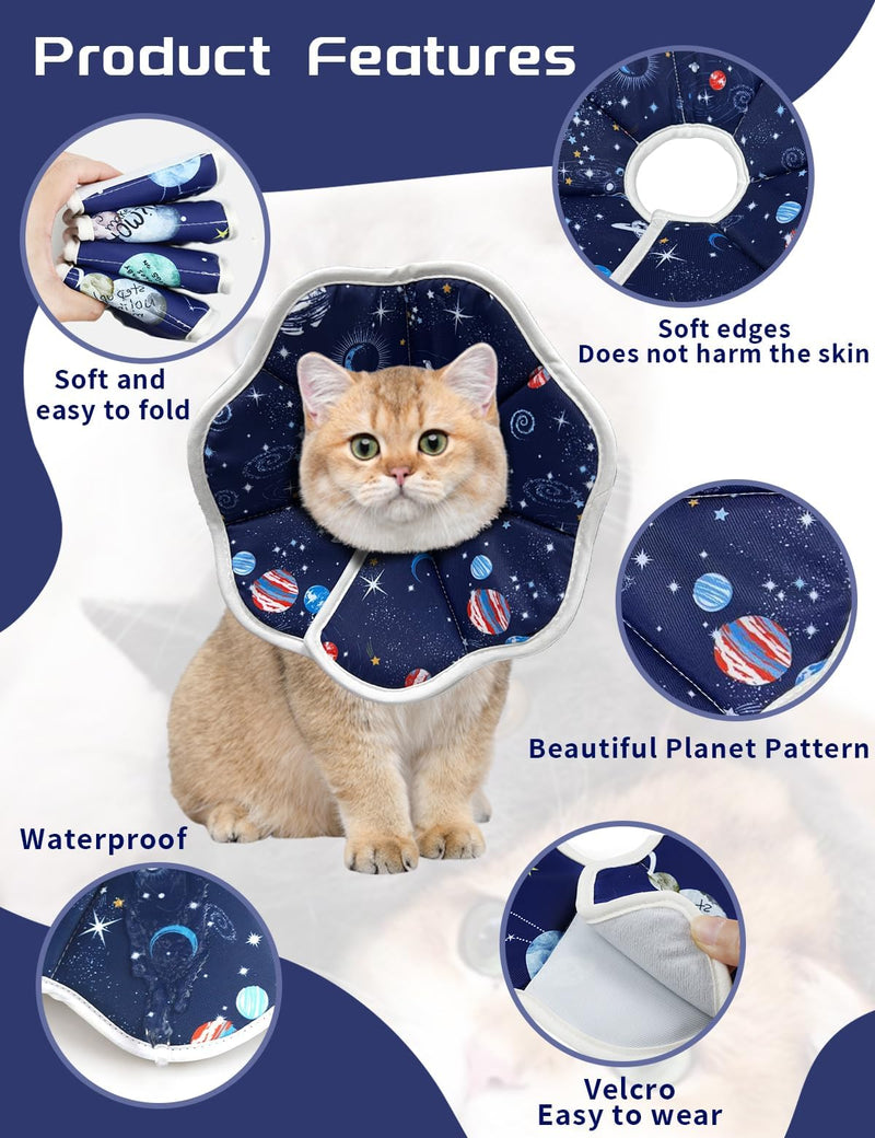 Cute,Soft Cat Recovery Collar,Adjustable Pet Cat Cone Collar,Pet Neck Donut Protective Recovery Cone for Cat-Comfortable Lightweight Elizabethan Collar for Kitten Prevent from Lick Wound L (Neck:9.84-13.38in) Blue - PawsPlanet Australia
