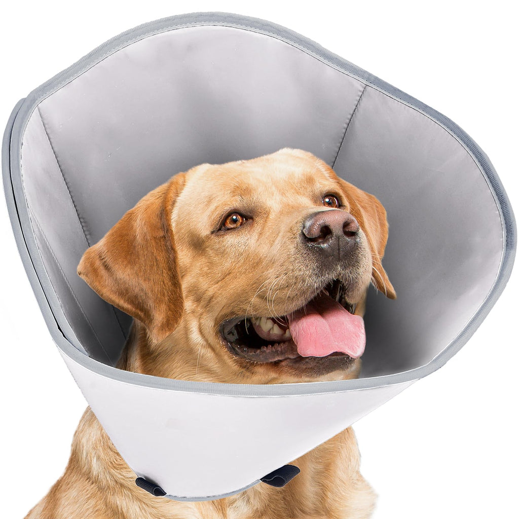 Soft Cones for Large Dogs after Surgery, Adjustable Grey Dog Recovery Collar, Comfortable Dog Neuter Cone Alternative to Stop Licking, Lightweight Alternative to Cone of Shame l