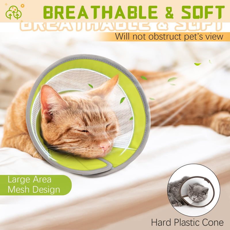 Breathable Air Mesh Cat Cone Collar Soft - Adjustable Recovery Collar to Stop Licking After Surgery, Foldable Lightweight E-Collar for Cats & Kittens (Green,S) S(Neck Girth:4.5"-8") Green