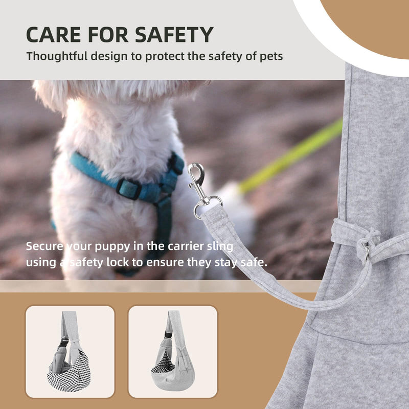Adjustable Dog Carrier Sling - Hand-Free Dog Carriers for Small Dogs and Cats, Puppy Sling Carrier with Zipper Purse Pocket, Travel Safety Harness, Puppy Essentials (Gray) Gray - PawsPlanet Australia