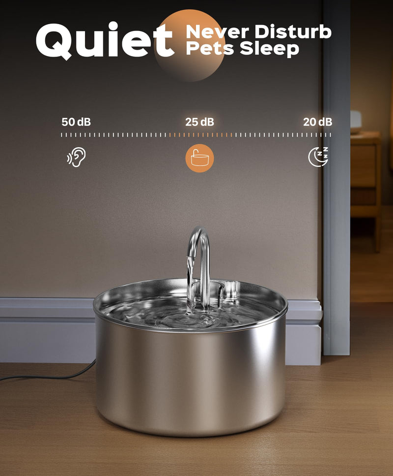 Stainless Steel Cat Water Fountain: Pet Fountains Indoor Metal Automatic Dispenser Cat Waterer Bowls Dog Faucet Bottle Pets 24/7 Running Watering for Drinking Quiet Pump with 1 Filter S5 Fountain - PawsPlanet Australia