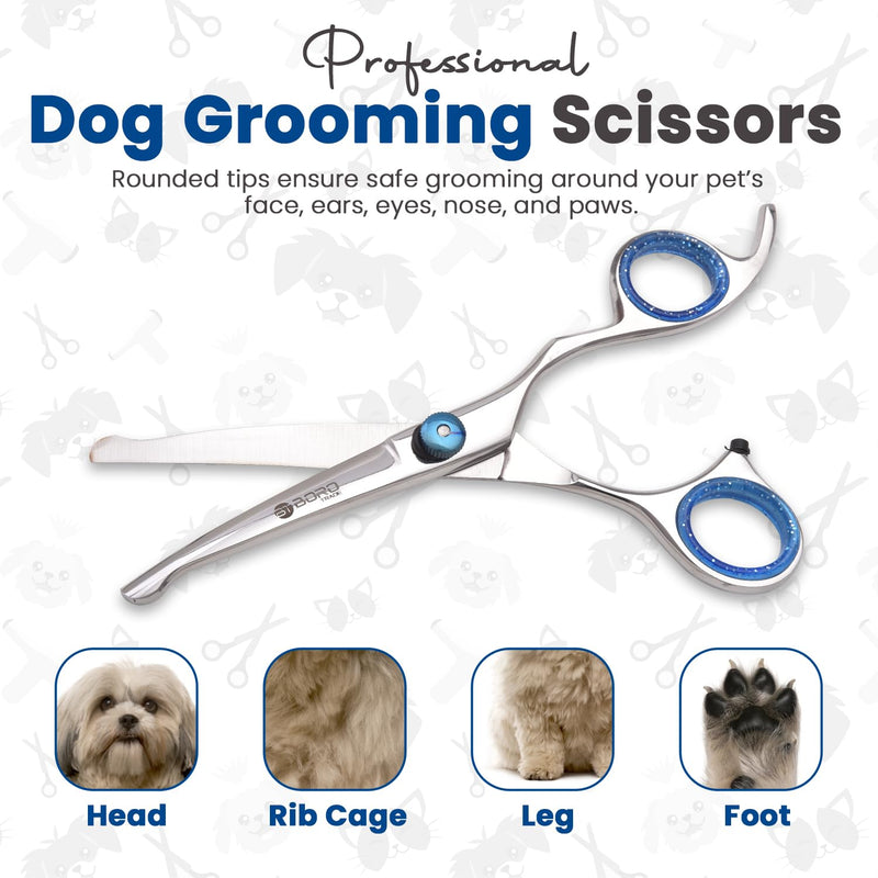 Dog Scissors Grooming Curved with Safety Round Tip, Dogs Pet Cat Hair Cutting Trimming Grooming Shears (Stainless Steel) (6 Inches) (Chrome) (Single Scissors) - PawsPlanet Australia