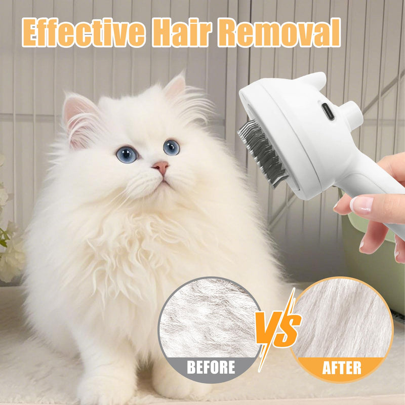 Cat Steam Brush for Shedding, Pet Steam Brush for Dog with Release Button,Anti-Static Pet Spray Hair Removal Comb,Cat Spray Comb for Long & Short Haired Pets,White White - PawsPlanet Australia