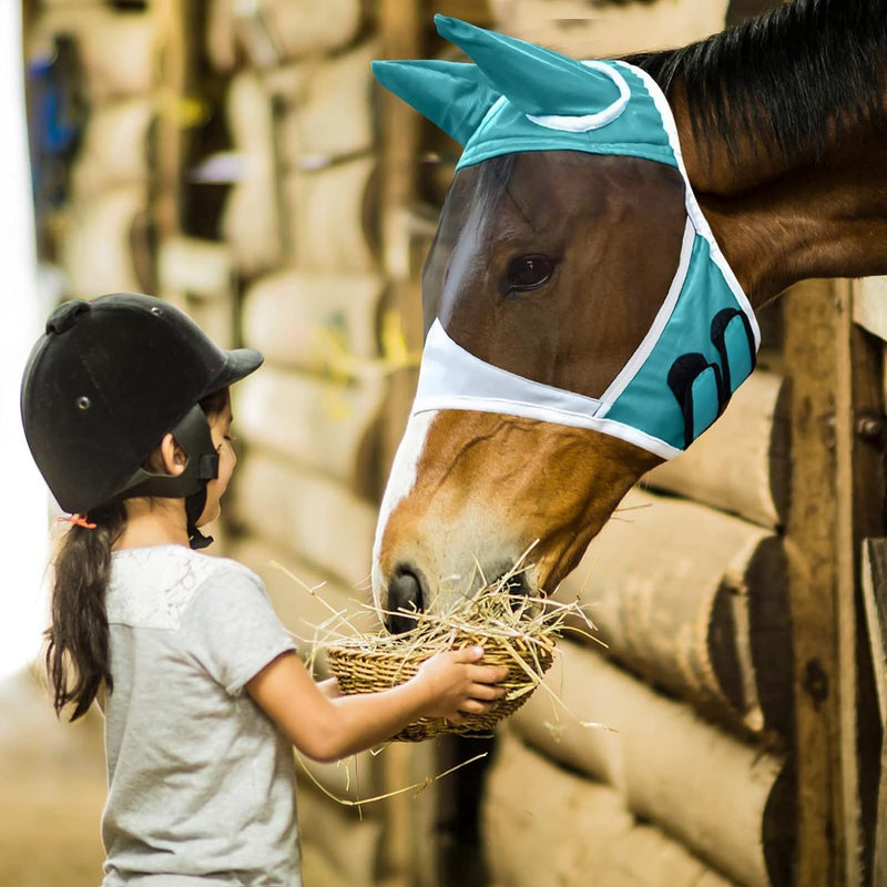 Horse Fly Mask， Horse Fly Mask with Cover Uv Protection,Fly Masks for Horses with Ears (Blue, L) BLUE