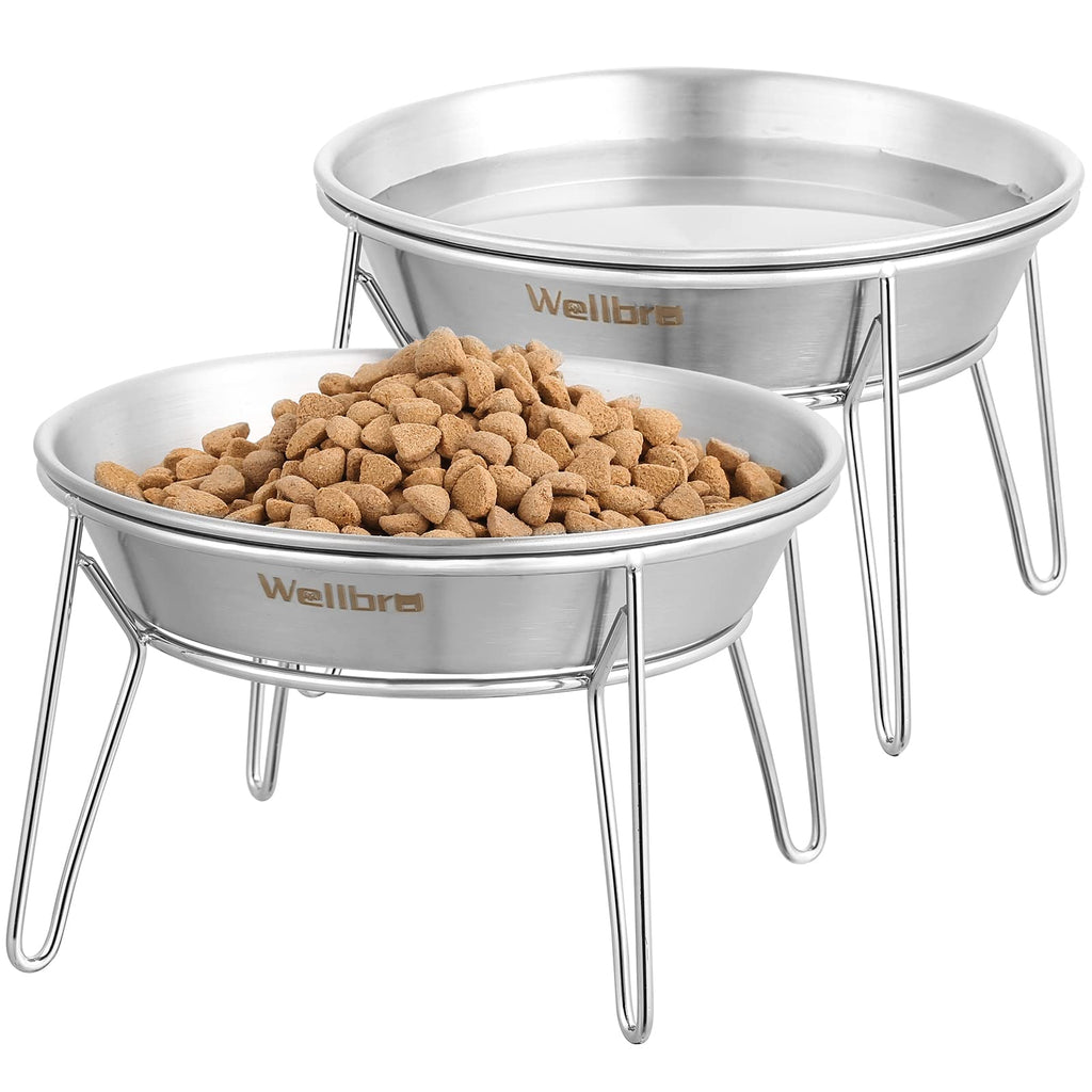 Elevated Cat Bowls, 5.9 Inch Wide Stainless Steel Cat Food Bowls with Metal Stand Whisker Stress-Free, Raised Food and Water Dish for Cats, Kitten, Puppies and Small Dogs-2 Pack 2 pack raised bowls