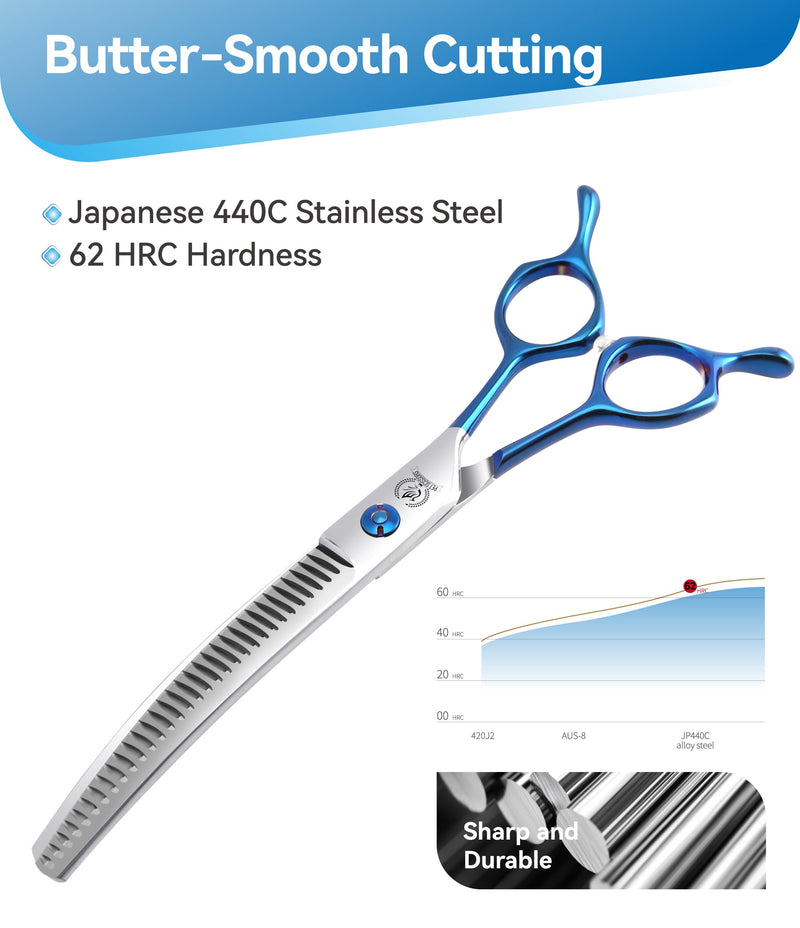 Fenice Peak Curved Chunkers Dog Grooming Scissors with Coating 440C Stainless Steel, 7 inch Professional Chunker Shears，25 Degree of Curved Blade，Dog Trimming Scissors for Grooming Face and Paws 7" - PawsPlanet Australia