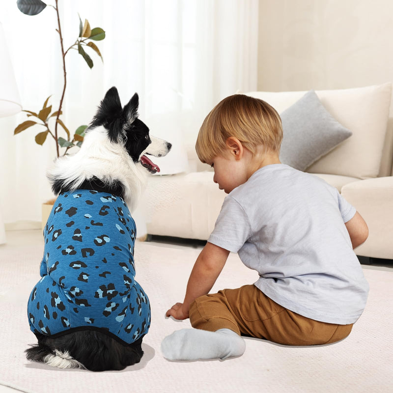 FEimaX Dog Surgery Recovery Suit, Long Sleeve Onesie Female Male Dog Surgical Suit Post Op Spay Bodysuit for Medium Large Dogs Cone E-Collar Alternative Pet Medical Shirt (XXL, Blue Leopard Print) XXL