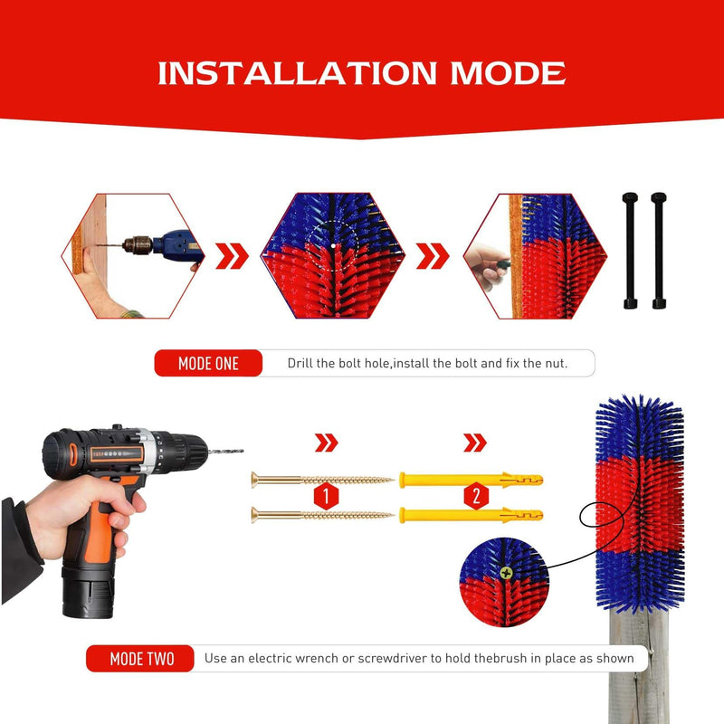 2Pcs Soft Livestock Scratching Brush, Goat Scratcher Brush Full Massage Grooming Brushes with 8 Screws for Cow, Cattle,Horse,Goat,Pig (Red, 1 Pack) Red - PawsPlanet Australia