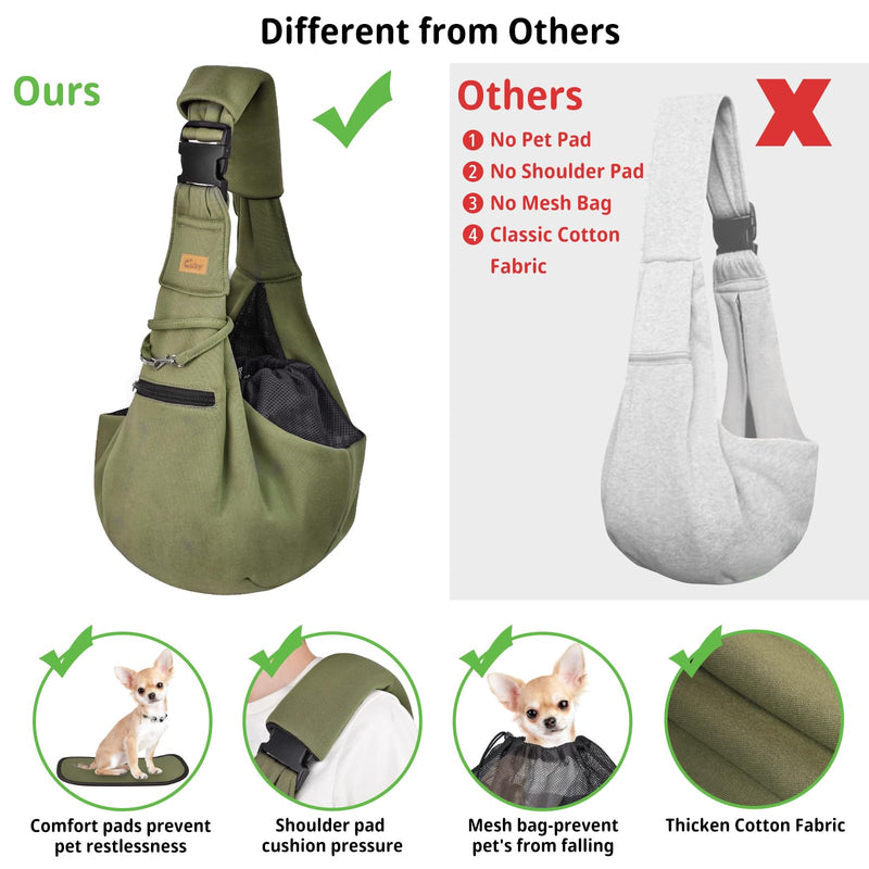 CUBY Dog and Cat Sling Carrier - Hands Free Reversible Pet Papoose Bag - Soft Pouch and Tote Design - Suitable for Puppy, Small Dogs Cats Outdoor (Green, Adjust Strap 2.0) - PawsPlanet Australia