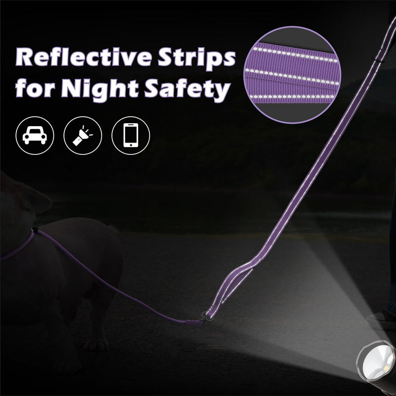 6FT Slip Lead Dog Leash with Double Padded Handle, Anti-Tangle Slip Leads for Dogs, Reflective Nylon No-Pull Training Leash for Small Medium Dogs, Purple 6 Feet - PawsPlanet Australia