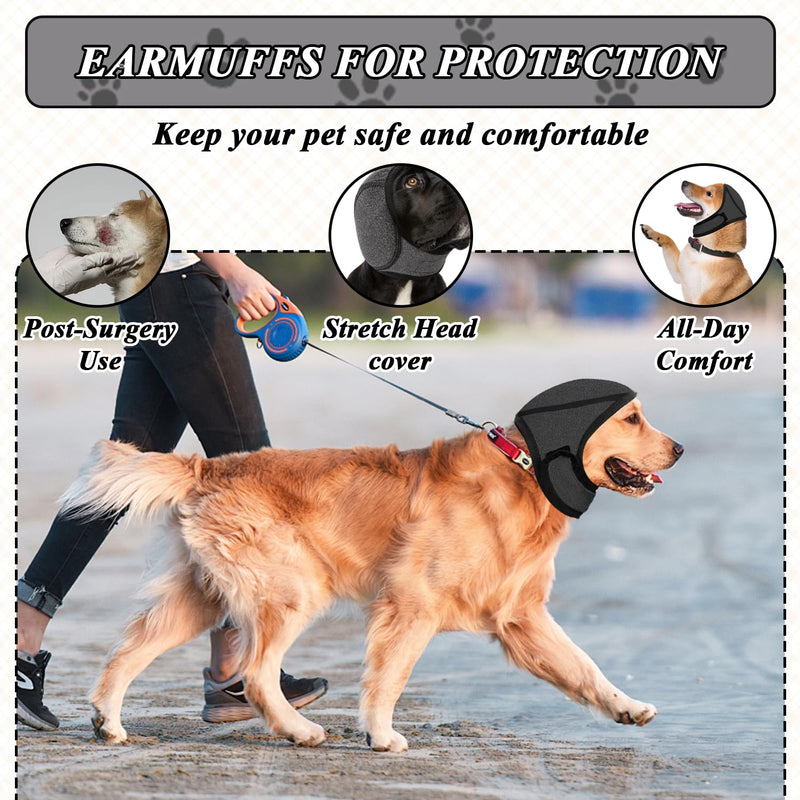 Dog Ear Defenders, Dog Ear Muffs Noise Protection, Noise Cancelling Pet Ear Muffs for Dogs, Water Wind Proof Dogs Ears Protectors, Suitable for Swimming Bathing Grooming Fireworks Thunder, M, Grey