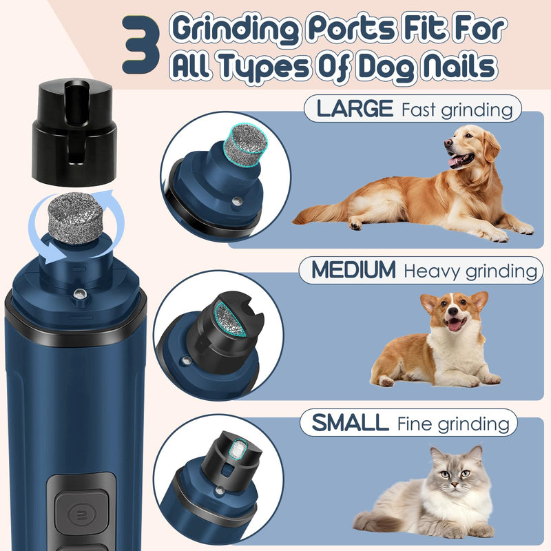 Dog Nail Grinder Electric Powerful 3 Speeds Dog Nail Clippers with Lights Quiet Cat Nail Clipper Painless Care Trimmers Tools for Small Medium Large Dogs and Cats (Blue) Blue - PawsPlanet Australia
