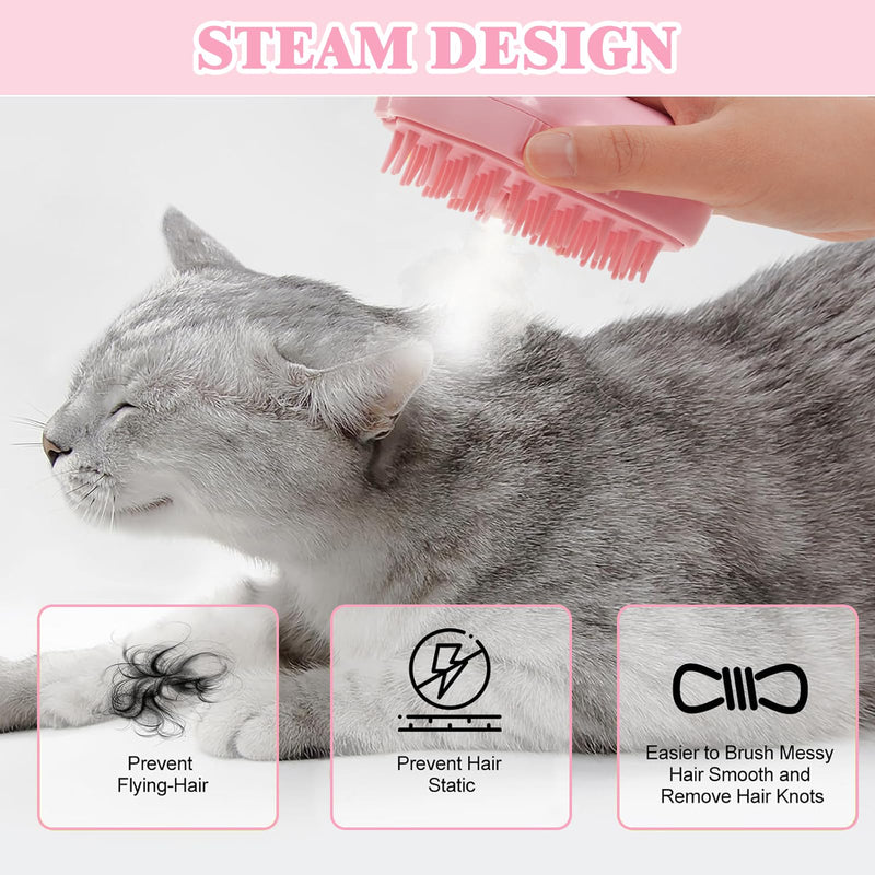 FRAMICS 3-in-1 Rechargeable Silicone Pet Brush - Steamy Self-Cleaning Massage Comb for Cat and Dog Hair Removal (Pink) 1 Pcs Cat Claw-Pink